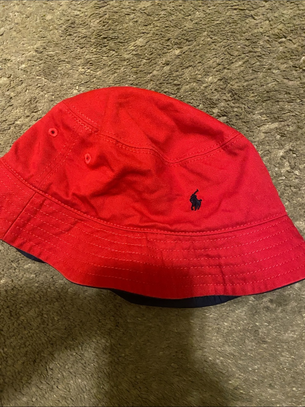 Reversible Ralph Lauren Red Kids Bucket Hat with Navy Logo
